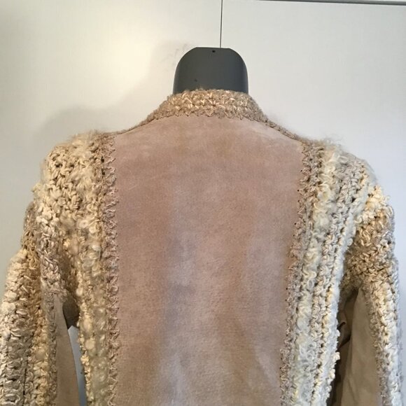 M_M Canadian Original Suede Inlay Silk/Wool Crochet Open Front Jacket  Size M - Picture 5 of 10